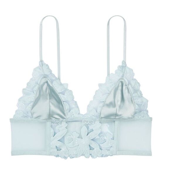 Victoria's Secret Luxe Lingerie Floral Embroidery Longline Bralette Bra Blue - Picture 5 of 6